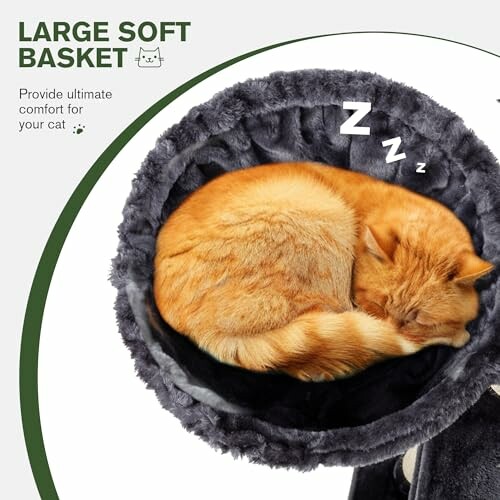Orange cat sleeping in a soft basket