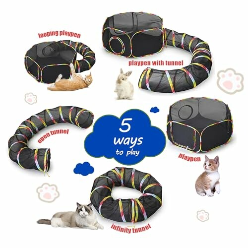 Pet playpen and tunnel with cats and rabbits