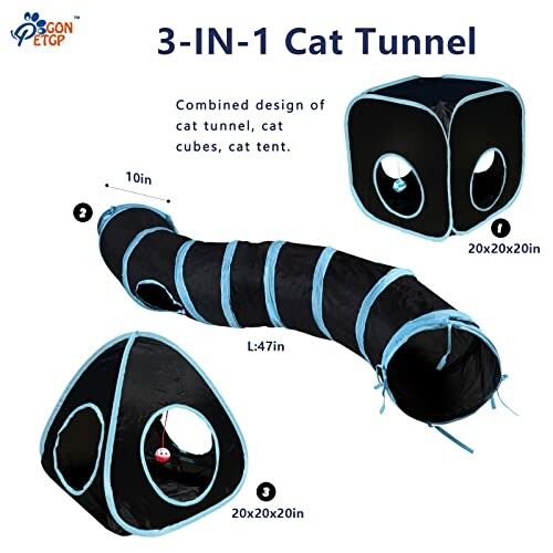 3-in-1 cat tunnel with cubes and tent design.