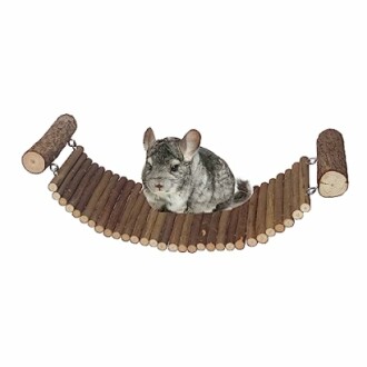 Chinchilla sitting on a wooden bridge for pets.