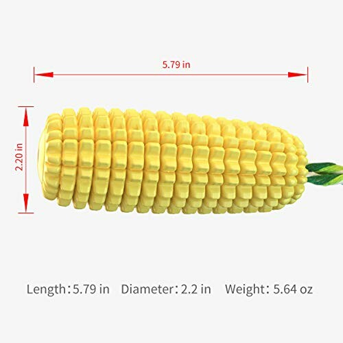 Corn-shaped object with measurements and weight.