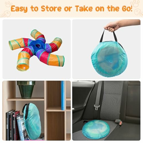 Collapsible pet tunnel and storage options.
