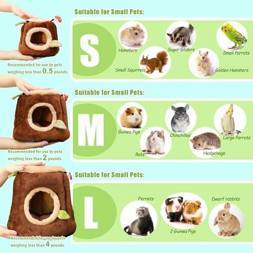 Pet hut size guide for small animals like hamsters, guinea pigs, and ferrets.
