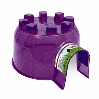 Purple plastic igloo-shaped animal hideout.