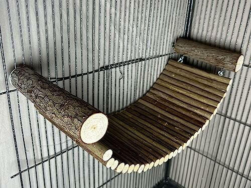 Wooden hammock for small animals in a cage.