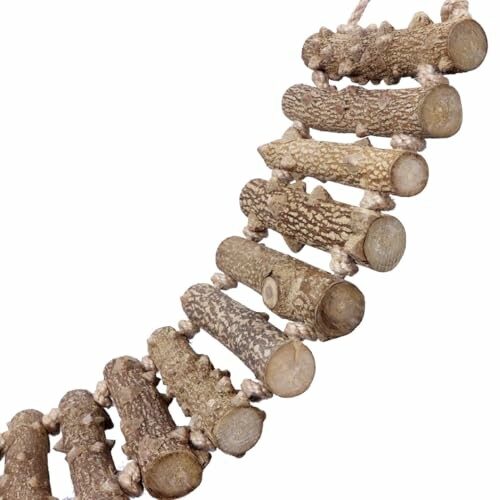 Wooden ladder bridge for pets or small animals.