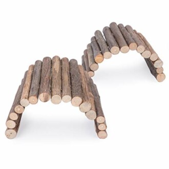 Two small wooden bridges for pet habitats.
