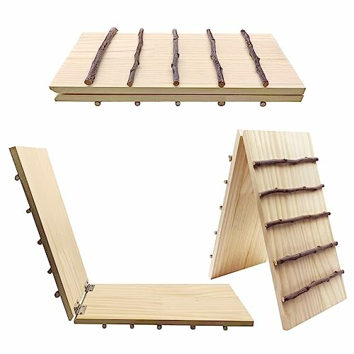 Wooden small animal ladder with sticks.